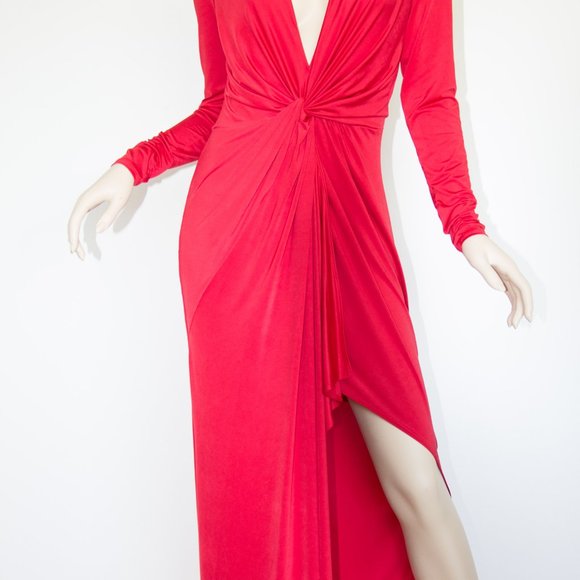 GUESS MARCIANO Sexy Dress Gown Red Slit Full length V Neck Medium 350$ - Picture 2 of 6